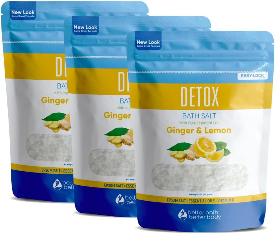 Detox Bath Salt - 32 Ounces Epsom Salt with Ginger & Lemon Oils | Vitamin C Infused, BPA-Free Pouch