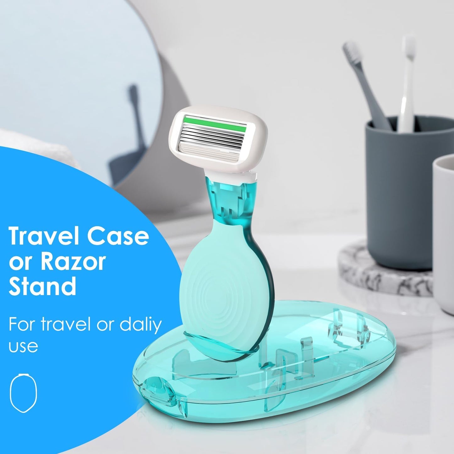 THURLADY Travel Essentials Razors for Women, 5-Blade Womens Razors for Shaving, Travel Size Toiletries Women Razor Kit, Includes 1 Mini Handle with 3 Refills & 1 Case, Extra Smooth Shave (Ocean Blue)