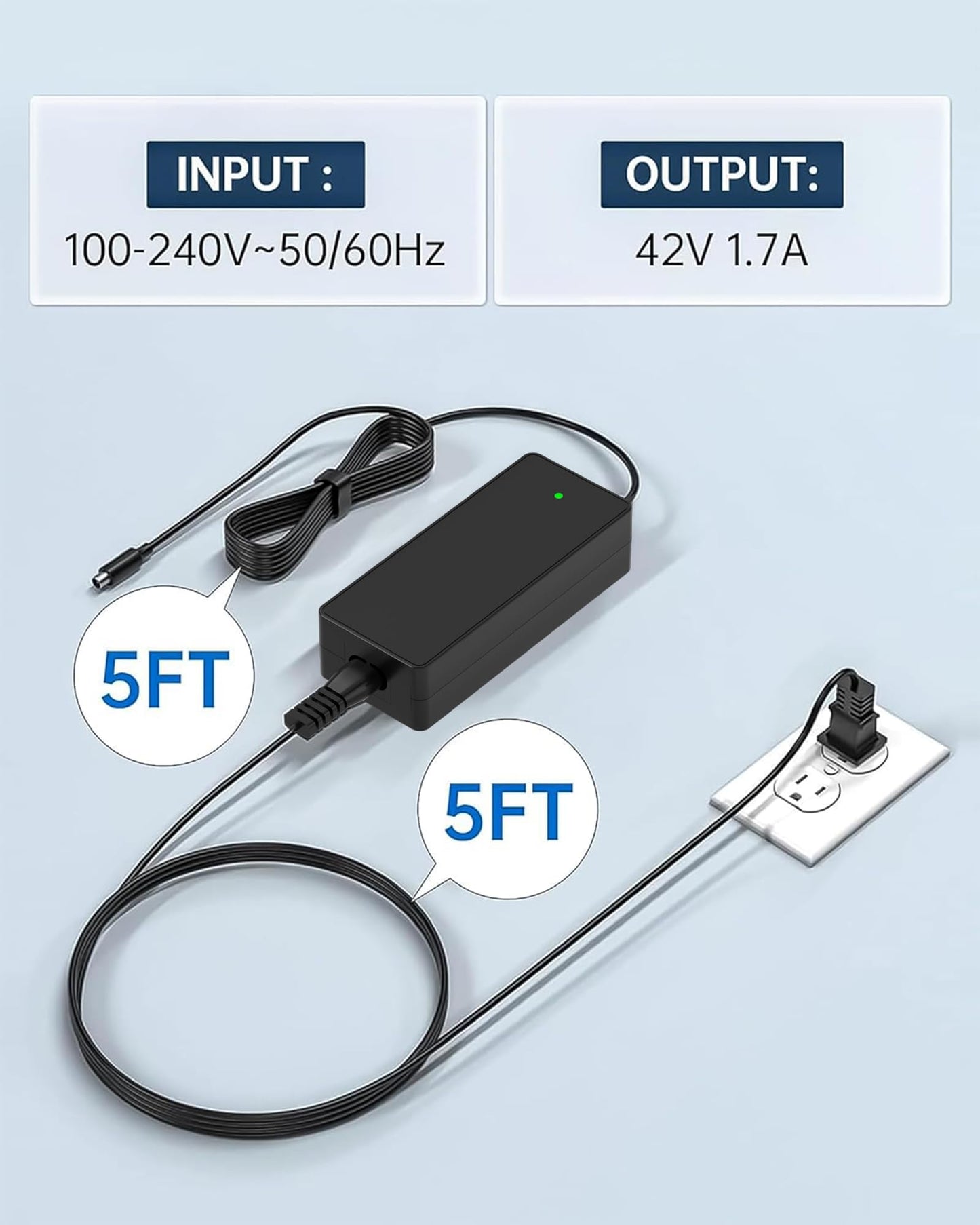 WUKUR 42V 1.7A Charger for Segway Ninebot Scooters Compatible with Ninebot Electric Scooter ES2, ES4, E22, ES1L, E2 Pro, F20, F25, F30, F40, F2, F2 Plus, F2 Pro, D18, D28, D40, Air T15 Power Adapter