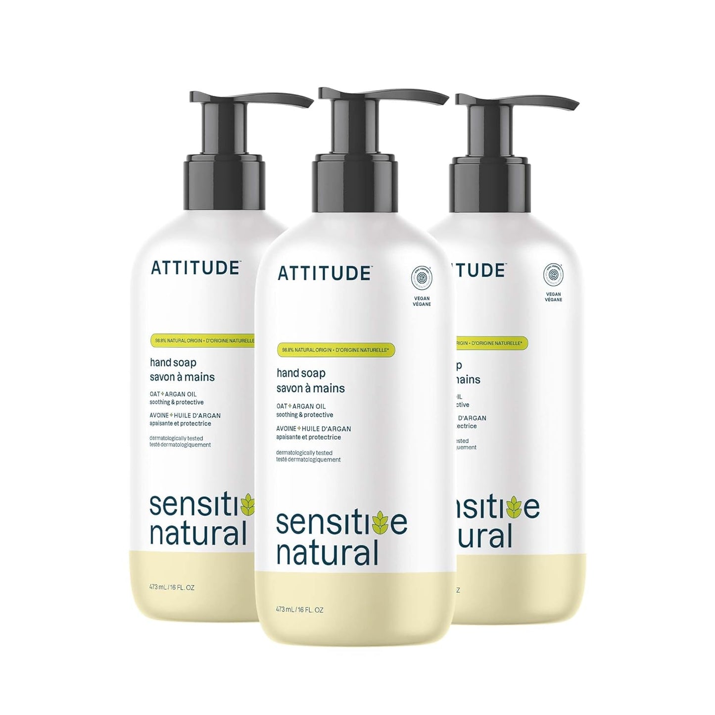 ATTITUDE Moisturizing Hand Soap for Sensitive Skin - Oat & Argan Oil, Vegan, 16 Fl Oz