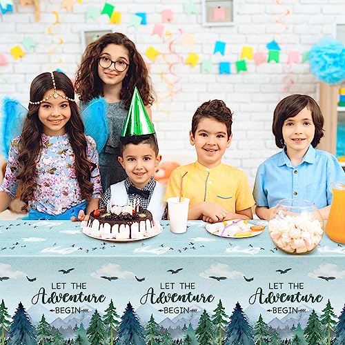 Adventure Awaits Tablecloths - 3 Pack Disposable Plastic Covers for Parties