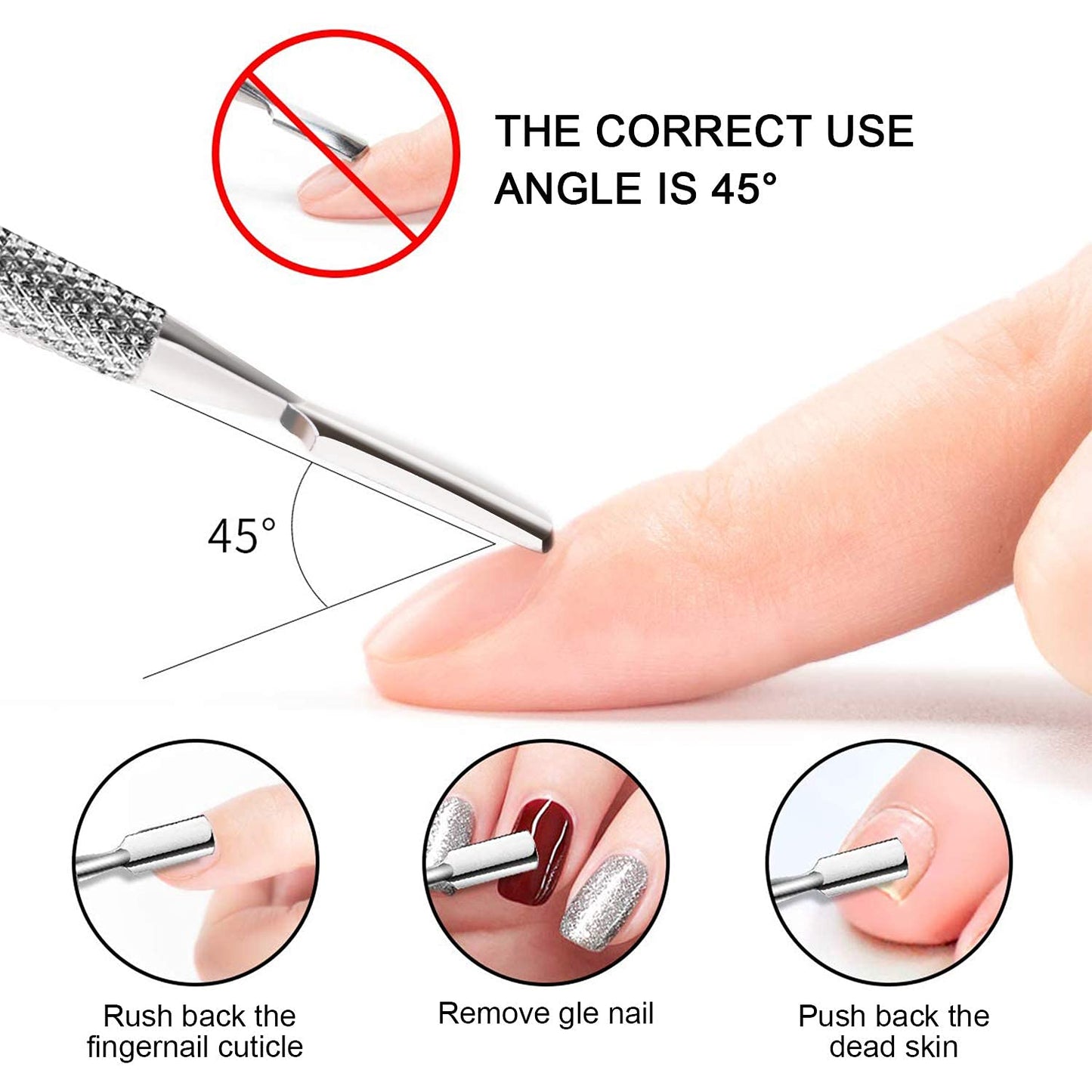 Professional Stainless Steel Cuticle Pusher & Cutter Set - Dual-Ended Nail Care Tool | 2 Pcs, Silver