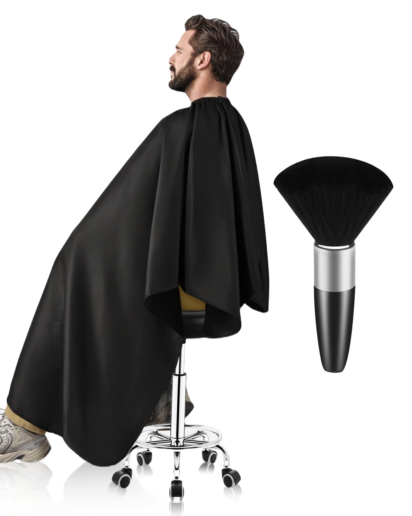 ULG Professional Hair Cutting Cape with Neck Duster Brush Waterproof Extra Large Size Salon Barber Cape Haircut Cape for Men Women and Kids, 57”×72” Full Body Coverage, Black