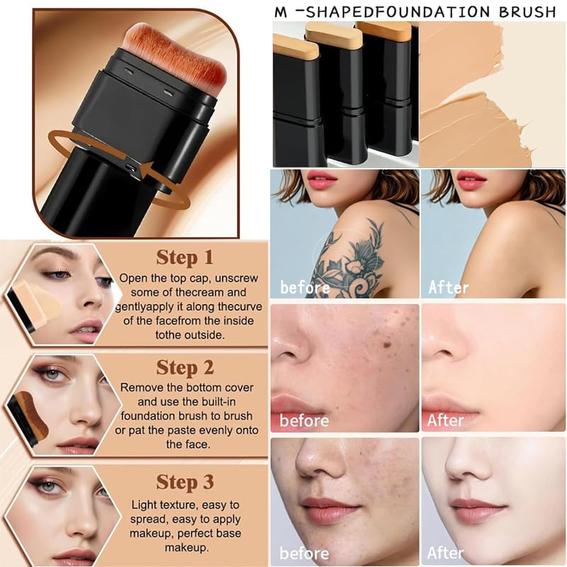 Foundation Stick - Full Coverage Waterproof Concealer with SPF 50+ | Tattoo Cover Up Makeup (02# Wheat)