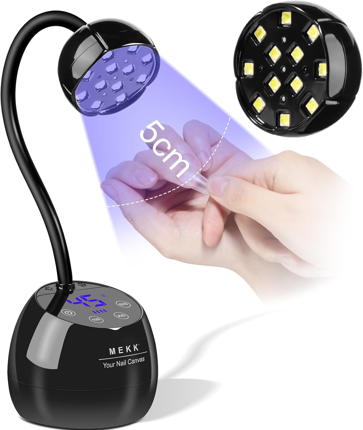 Gooseneck UV LED Nail Lamp - 36W Cordless Mini Light for Gel Nails | Auto Sensor, 4 Timers, Pink Flower Design