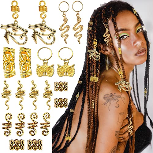 NAISKA Gold Snake Dreadlock Hair Beads & Accessories 20PCS for Braids & Locs