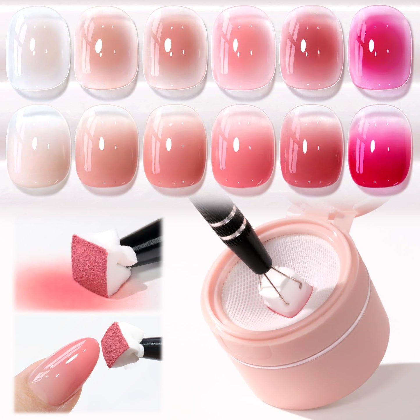 Double Rhythm Nail Art Gel Polish Set - 6 Vibrant Colors with 100 Sponges & Grabbing Pen | Perfect for Creative Designs