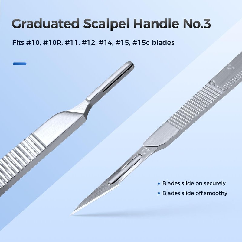 JMU 2 Pcs Scalpel Handle No 3, Stainless Steel Dermaplane Handle for Blades No. 10 10R 11 12 13 14 15 15A and 15C