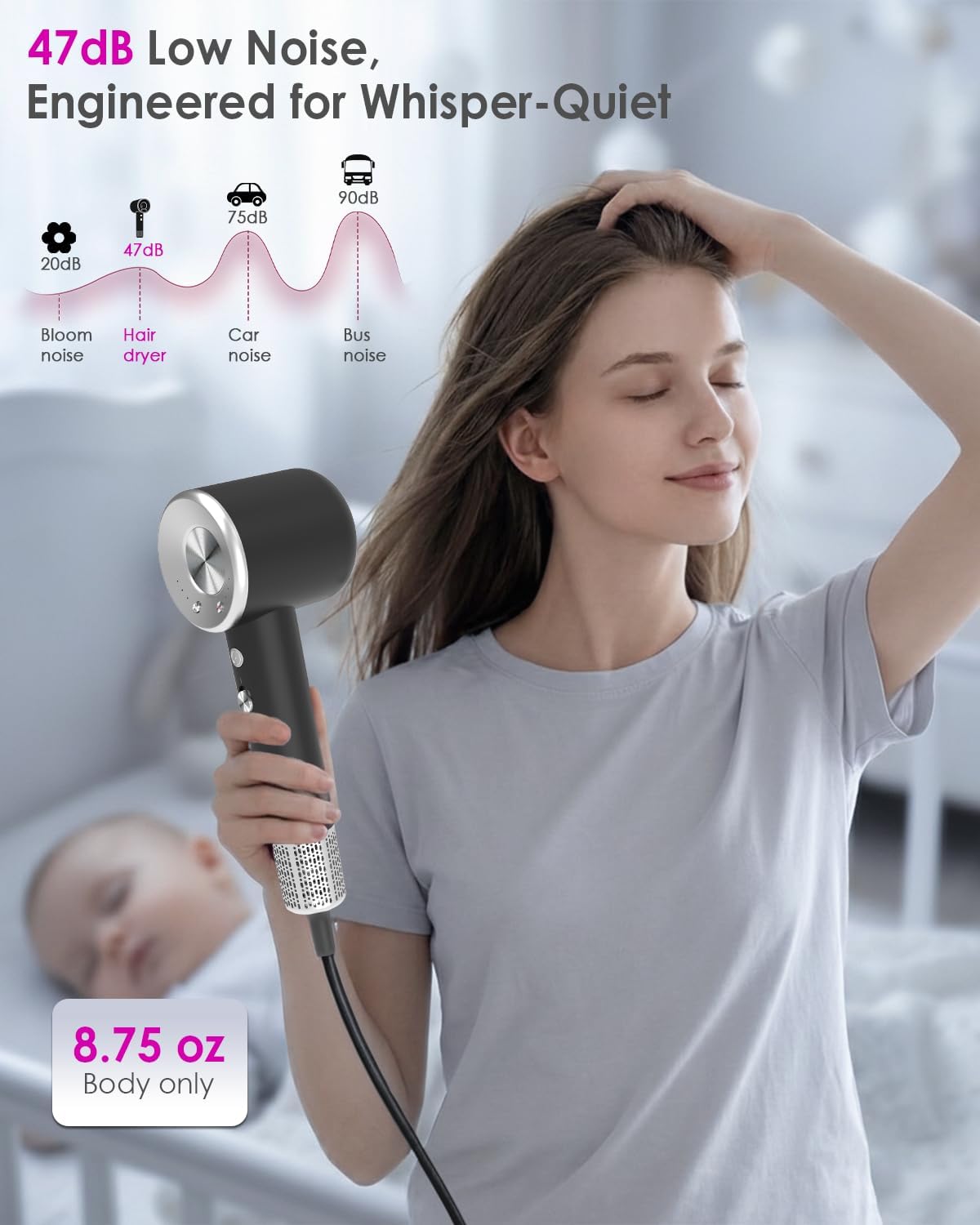 High-Speed Ionic Hair Blow Dryer - 160,000 RPM Fast Drying with Magnetic Diffuser & Concentrator | 3 Speeds, 4 Temps, Black