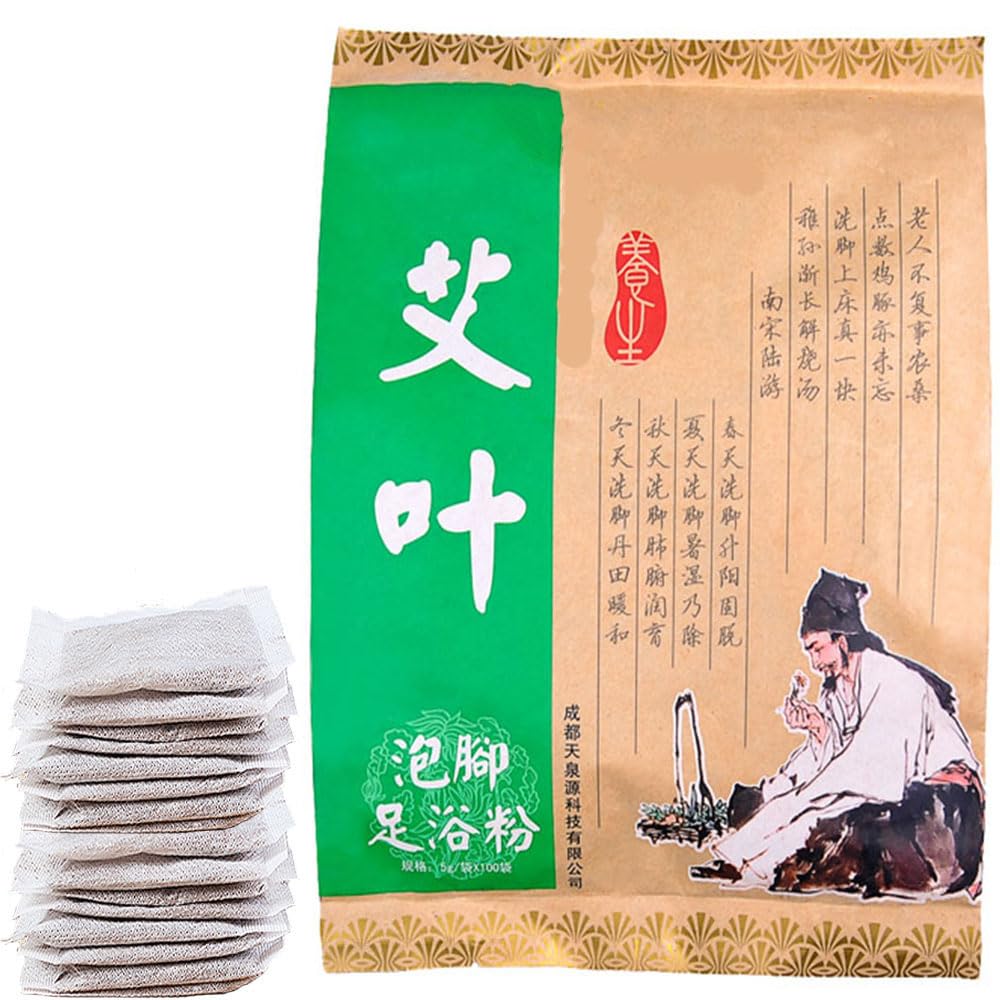 Mugwort Herb Foot Soak Bags - Organic Lymphatic Drainage Bath Kits | Reflexology Spa Powder, 100 Count