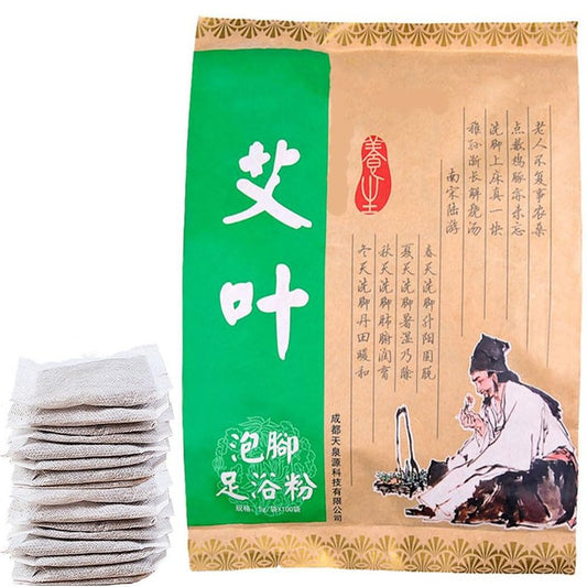 100Bags Mugwort Herb Foot Soak , Lymphatic Drainage Chinese Herbal Organic Wormwood Leg Foot Bath Bag, Chinese Herbal Foot Bath Spa Powder Kits Foot Reflexology Rela