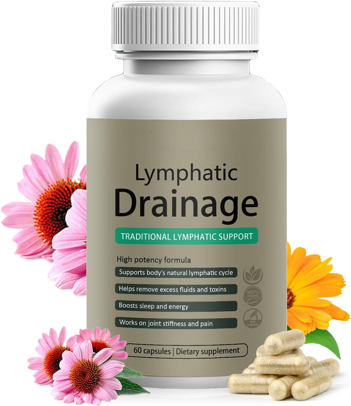 Lymphatic Drainage Capsules - Daily Support Supplement for Bloating & Fluid Balance | Non-GMO, Gluten Free | 60 Count