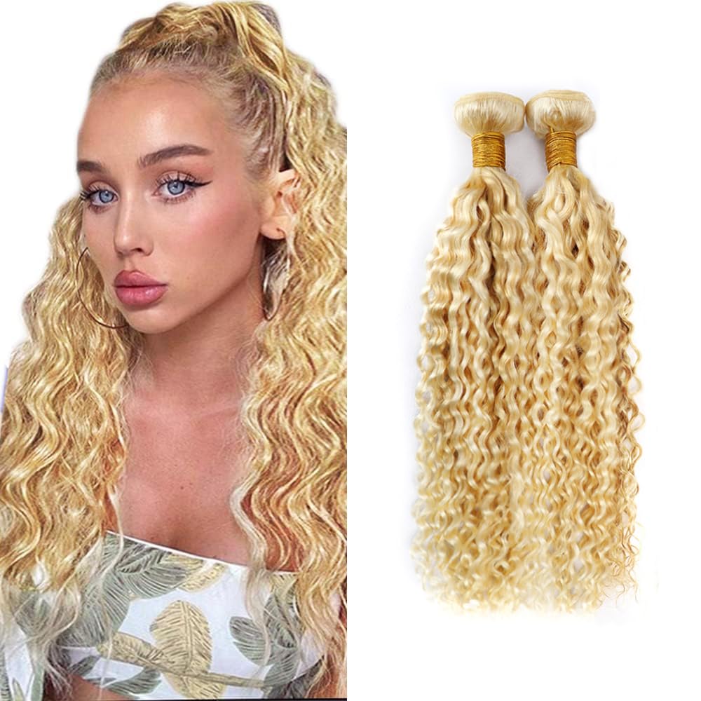 Honey Blonde Bundles 613 Kinky Curly Bundles Human Hair Blonde Bundle 26 26 inch Two Tone 613 and 27 Bundle