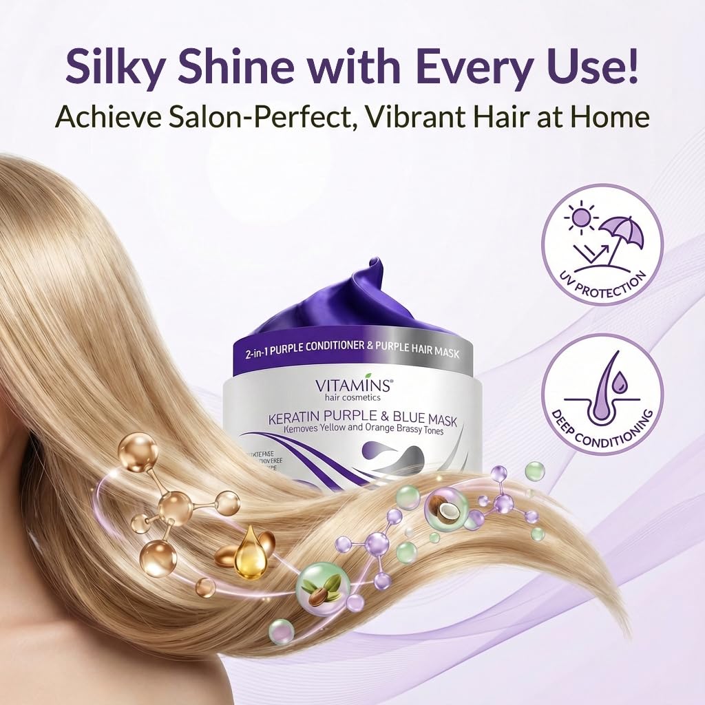 Keratin Purple Hair Mask - Deep Conditioner for Blonde, Silver & Gray Hair | Neutralizes Brassiness