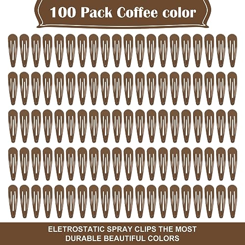 Coffee Color 100Pcs Snap Hair Clips for Girls Women Kids & Teens - No Slip Metal Barrettes