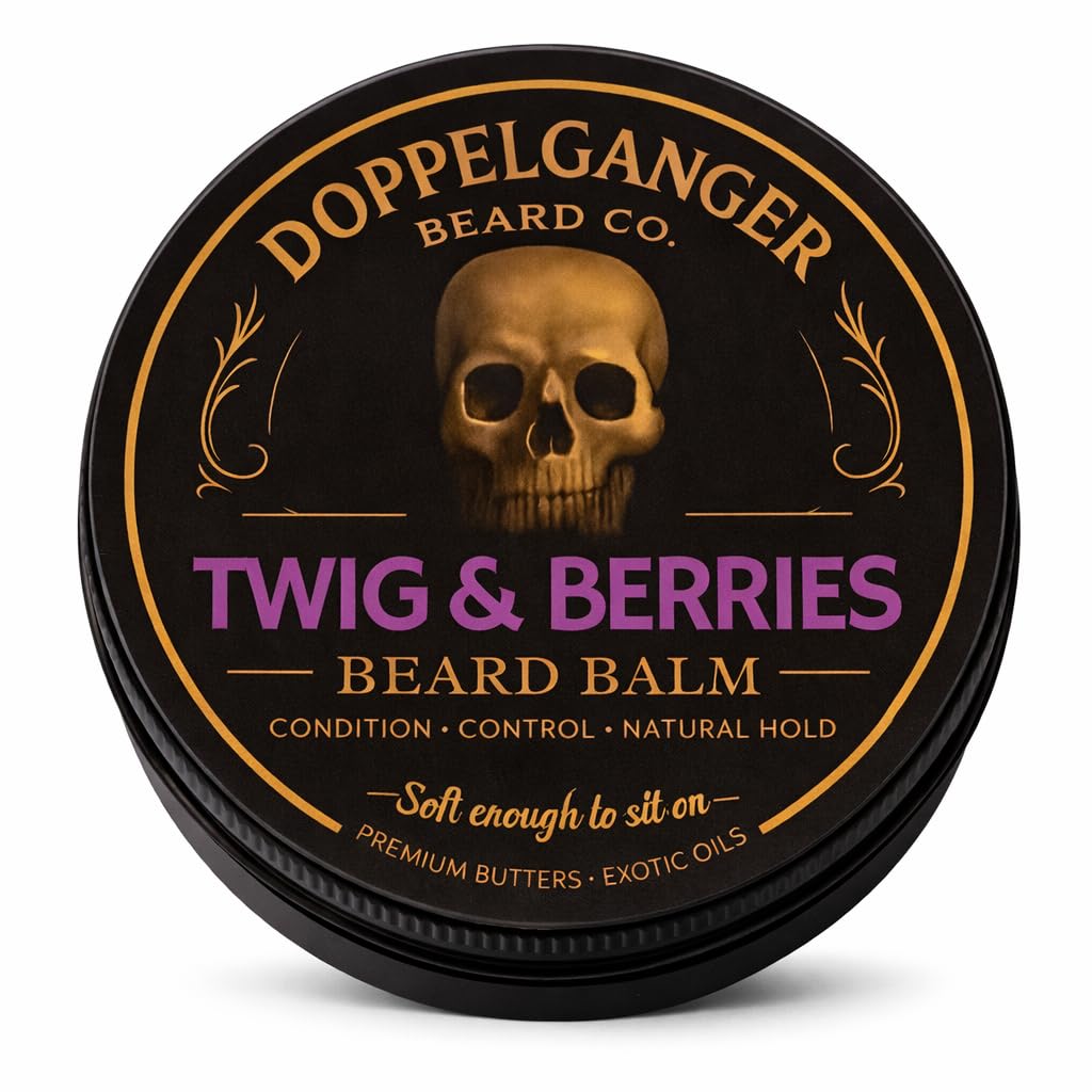 Beard Balm & Butter Hybrid – Softens Like a Butter & Tames Flyaways – Light Hold, Non-Greasy, Softens Coarse Beards, Bold Long-Lasting Scents, Paraben Free (Twig & Berries)