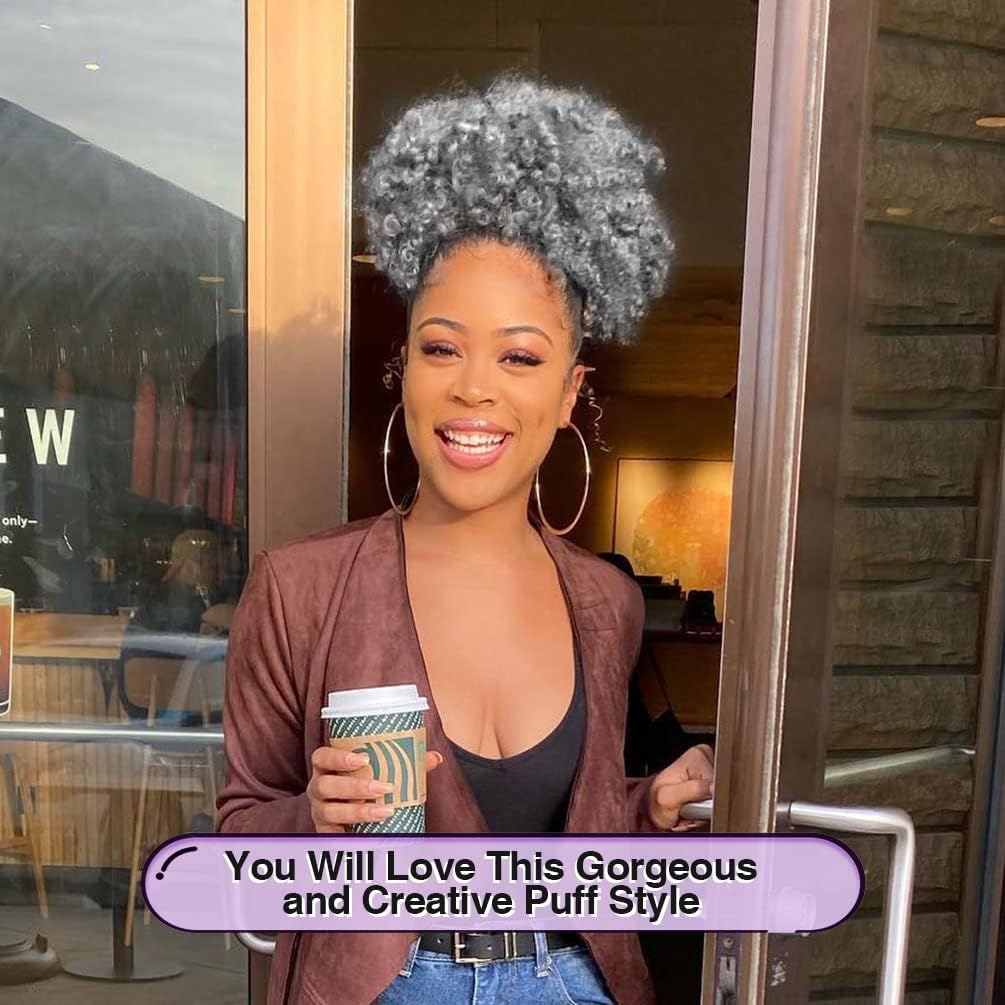 Afro Puff Drawstring Ponytail for Black Women - Premium Ombre Gray Bun | Stylish & Versatile Hair Accessory