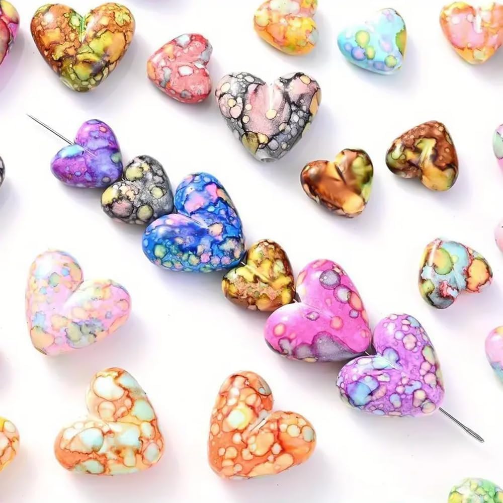 Acrylic Heart Shape Beads - 10 Pcs with 2 Holes for DIY Jewelry, Bracelets & Necklaces | Crafting Essentials