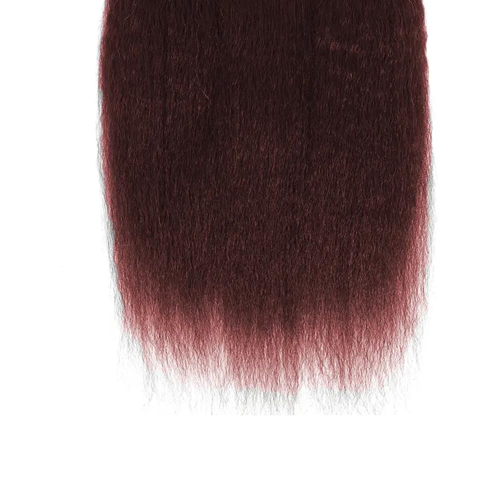 Color 33 Copper Red Kinky Straight Bundles Human Hair Reddish Brown Yaki Straight Bundles Double Weft Brazilian Virgin Reddish Brown Human Hair Extensions Silky and Soft for Black Women 10 12 14 inch
