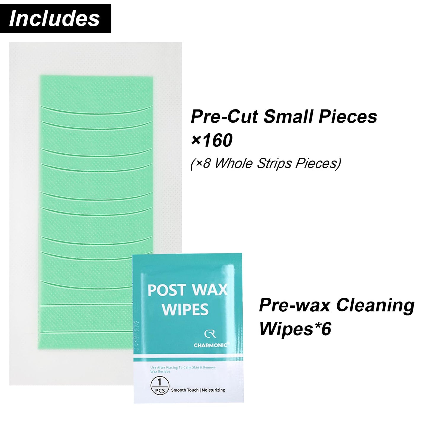 160 Pcs Eyebrow Wax Strips - Pre-cut, Eyebrow Waxing Kit for Eyebrow Shaper and Upper Lip Cheek Face Hair Removal, Traveling and At Home Waxing Kit for Women Contains 6 Post Wax Wipes