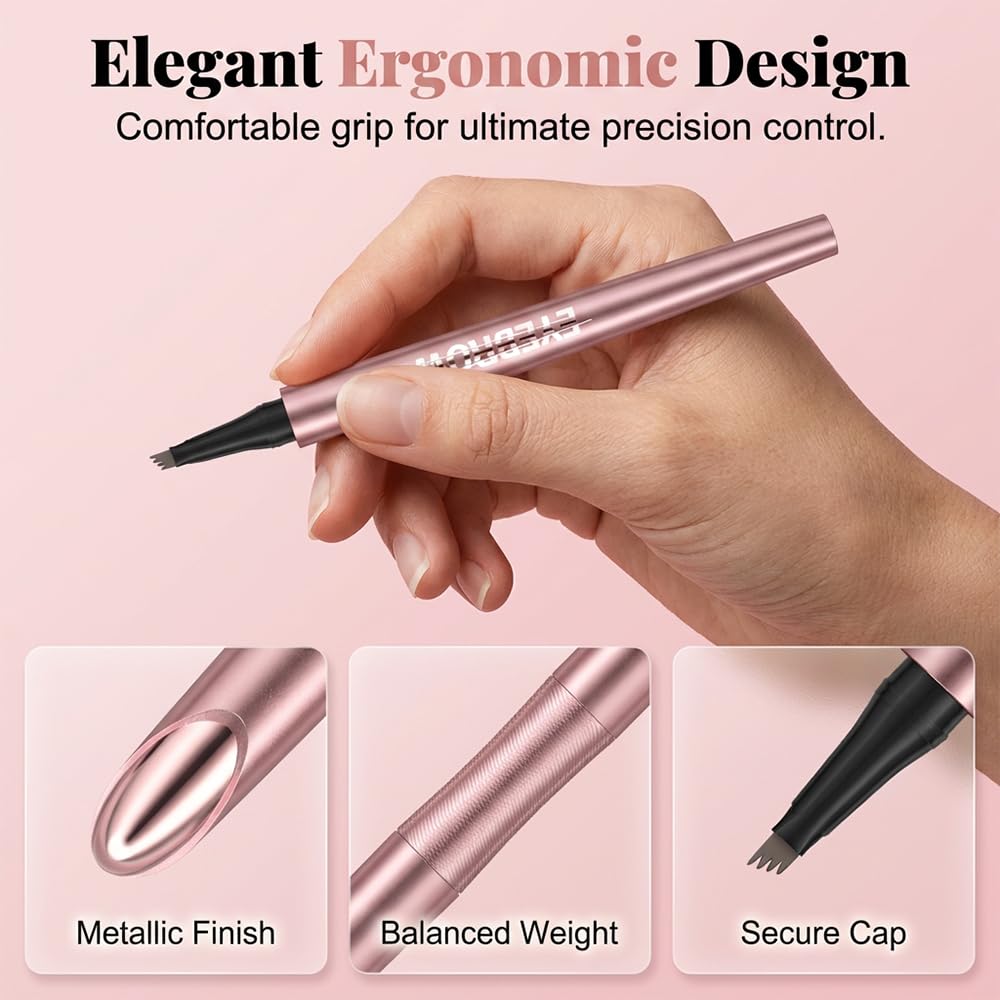 New Microblading Eyebrow Pen, Upgraded 4-Tip 3D Waterproof Eyebrow Pencil, Premium Eye Brow Pen Natural Magic Eyebrow Makeup Fine Stroke Contouring Pencil Long-Lasting Stay on All Day (Dark Brown)