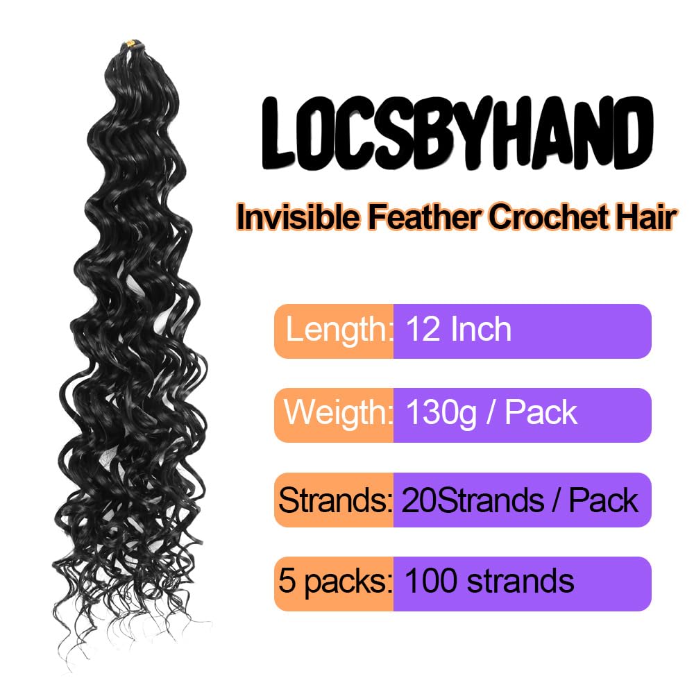 LOCSBYHAND Synthetic Curly Feather Crochet Hair 12 Inch 100 Strands 1B