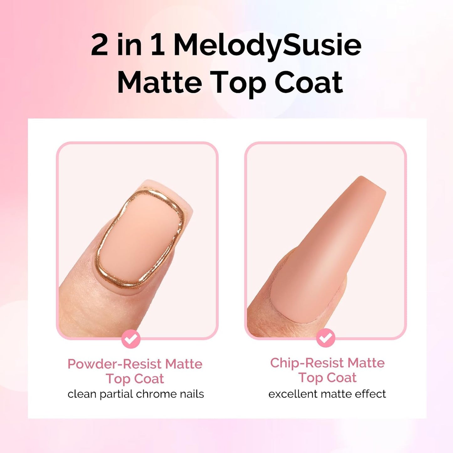MelodySusie Matte Gel Top Coat - Long-Lasting UV Curable 15ml for DIY Nail Art | Powder-Resist Formula