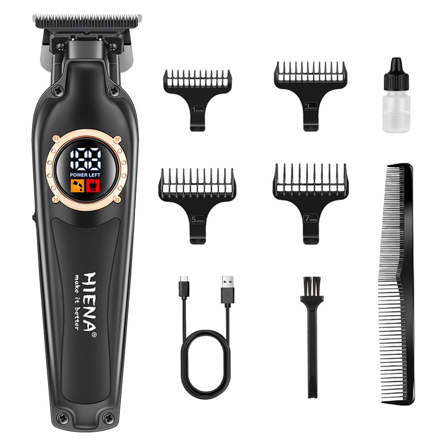 Professional Cordless Hair Trimmer for Men, T-Blade Zero Gapped Hair Clipper, Mens Beard Trimmer, Edgers, Fade Barber Clipper, Black