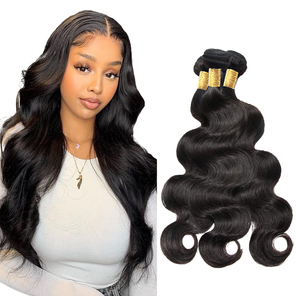 30 32 34 Inch Body Wave Bundles Human Hair #1B Human Hair Bundles Body Wave Natural Black Bundle Unprocessd Remy Color #1B Bundle