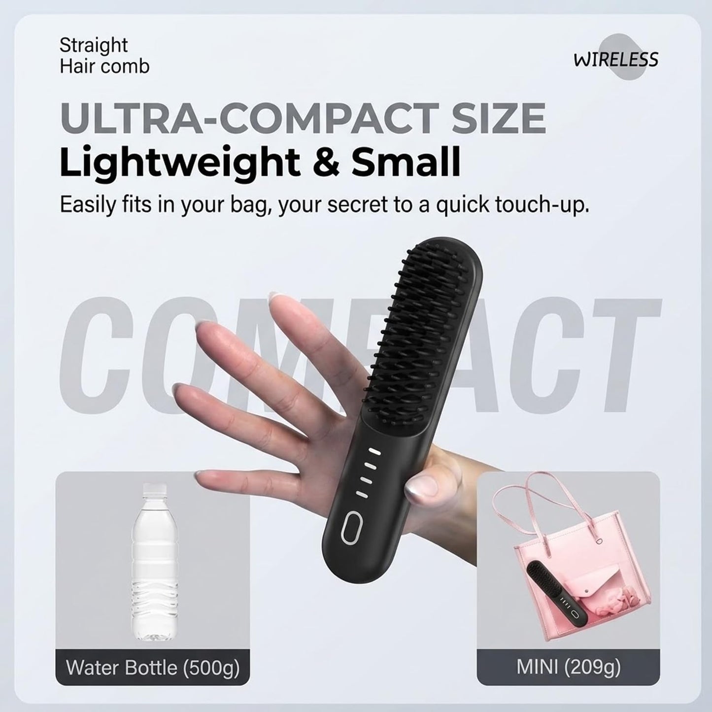 Flown Go Brush Pro for Short Hair, 2026 Upgraded Cordless Nucelia Hair Straightening Brush, 4 Temp Settings with 300m Ceramic Carenegative Ions for Frizz-Free, Portable Travel Styling Tool