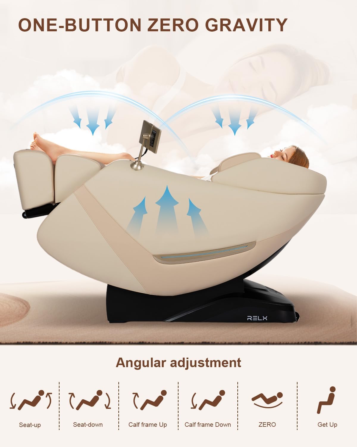 RELX 2026 Full Body Massage Chair - Zero Gravity Shiatsu with Heating, AI Control & 13 Modes | Beige