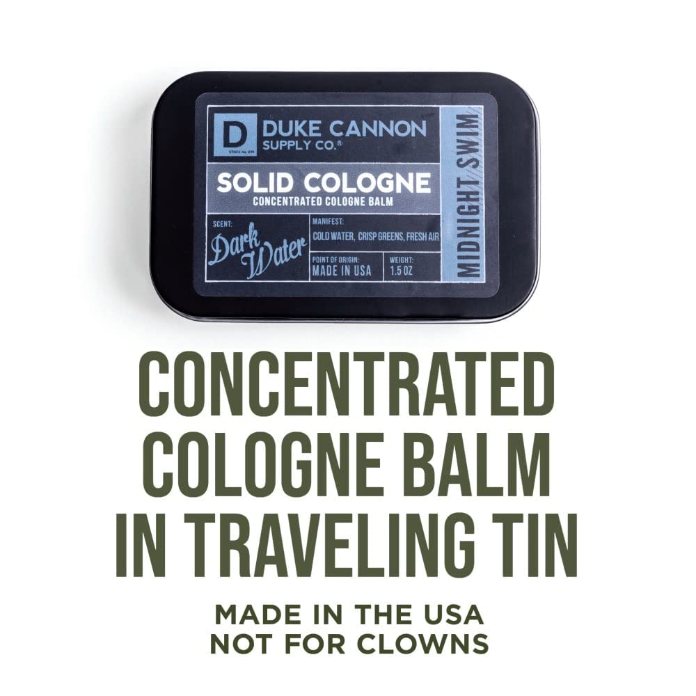 Duke Cannon Solid Cologne for Men - Midnight Swim Scent | Travel-Friendly Balm, 1.5 oz