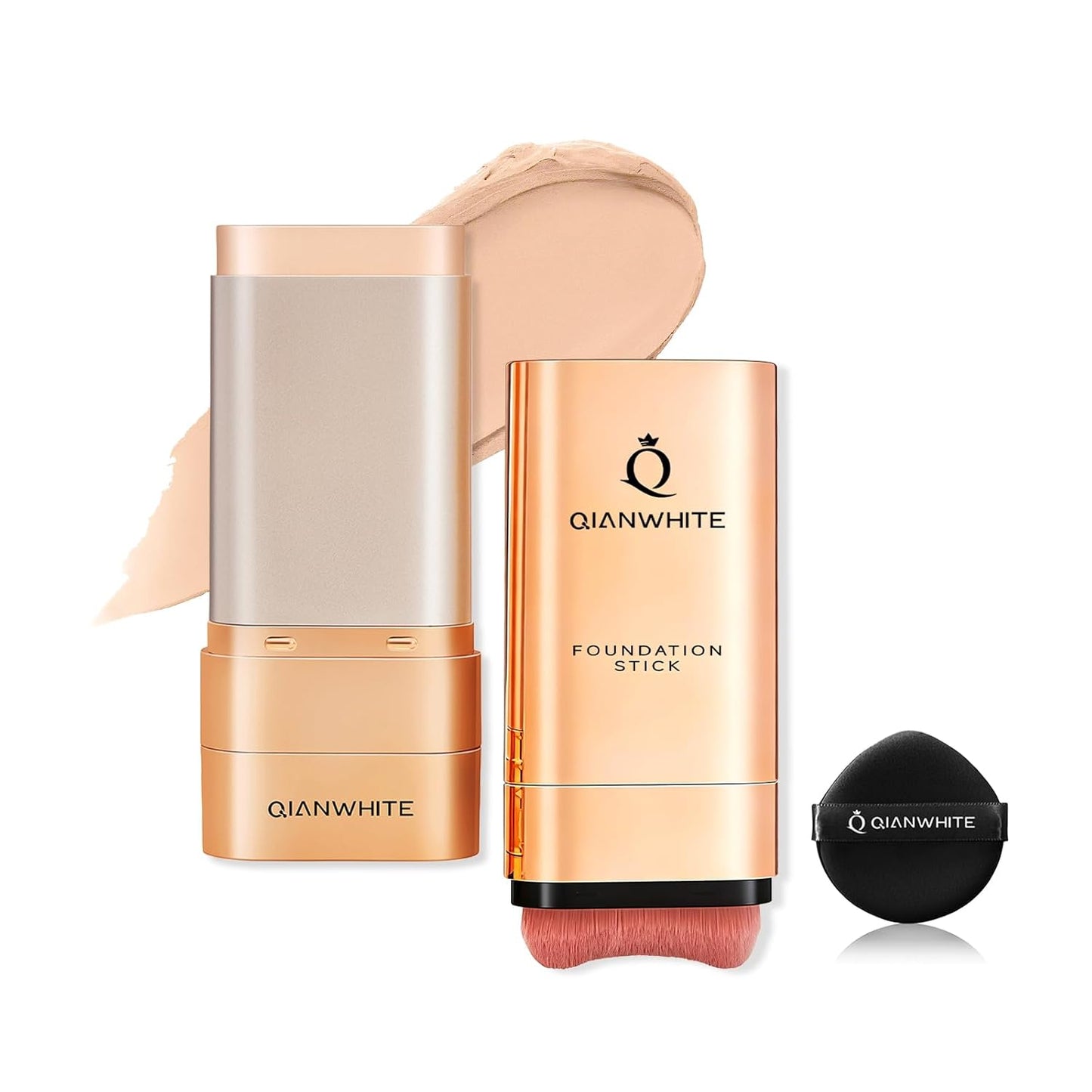 Foundation Stick - Waterproof Natural Nude Makeup | Full Coverage Korean Skin Tint with Brush (Ivory, 0.7 Oz / 20g)