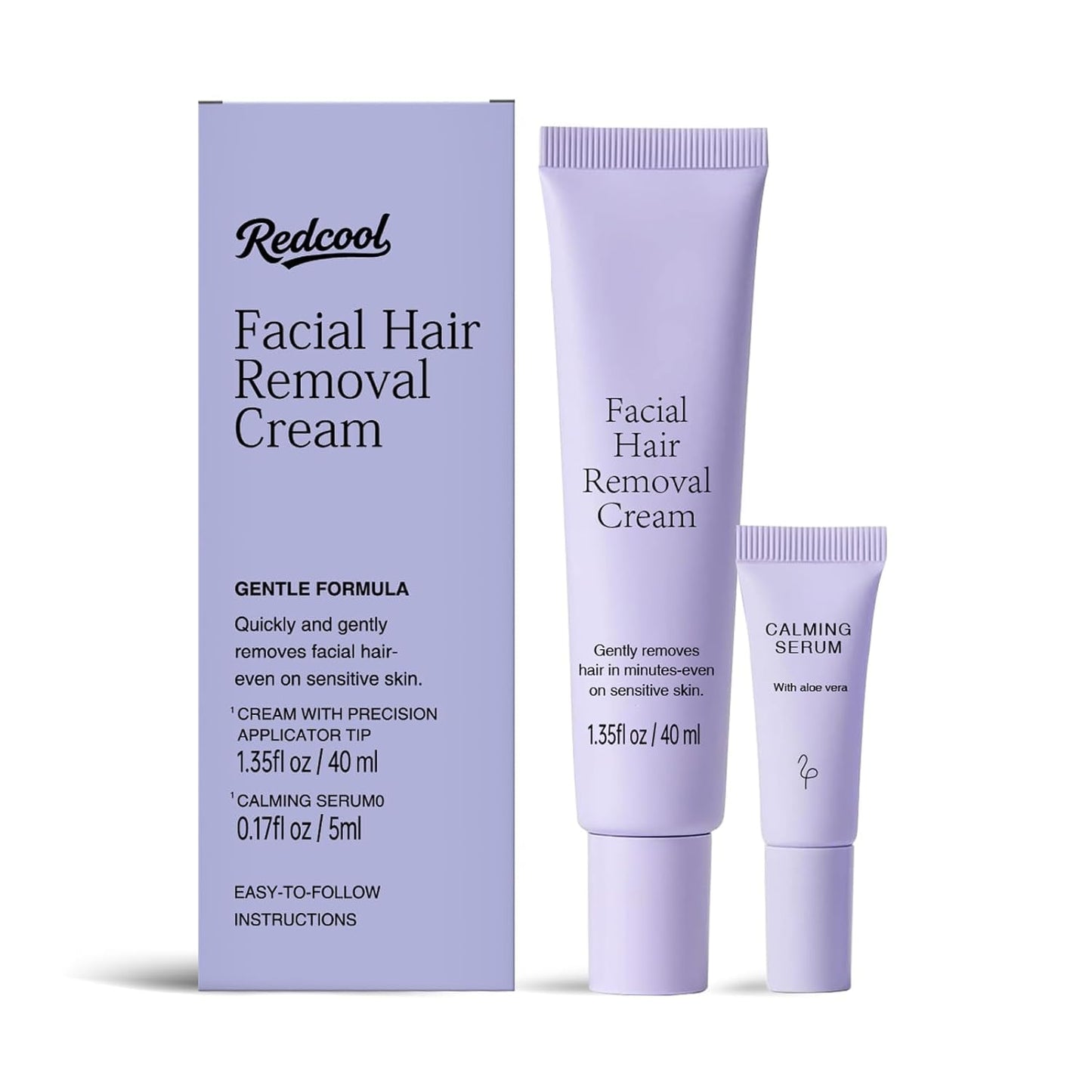 Facial Hair Removal Cream for Women – Painless 2-in-1 Depilatory Kit for Sensitive Skin, Upper Lip & Chin Hair Remover, Quick 4 Min Plant-Powered Formula with Soothing Cream, 1.52 Fl Oz