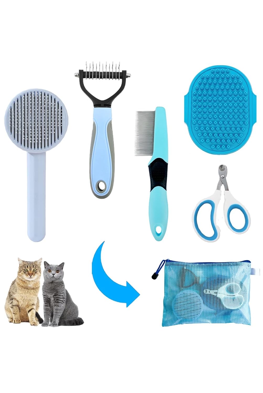Cat Brush for Shedding - 5-Piece Set for Long-Haired Cats & Small Dogs | Pink Matted Fur Comb