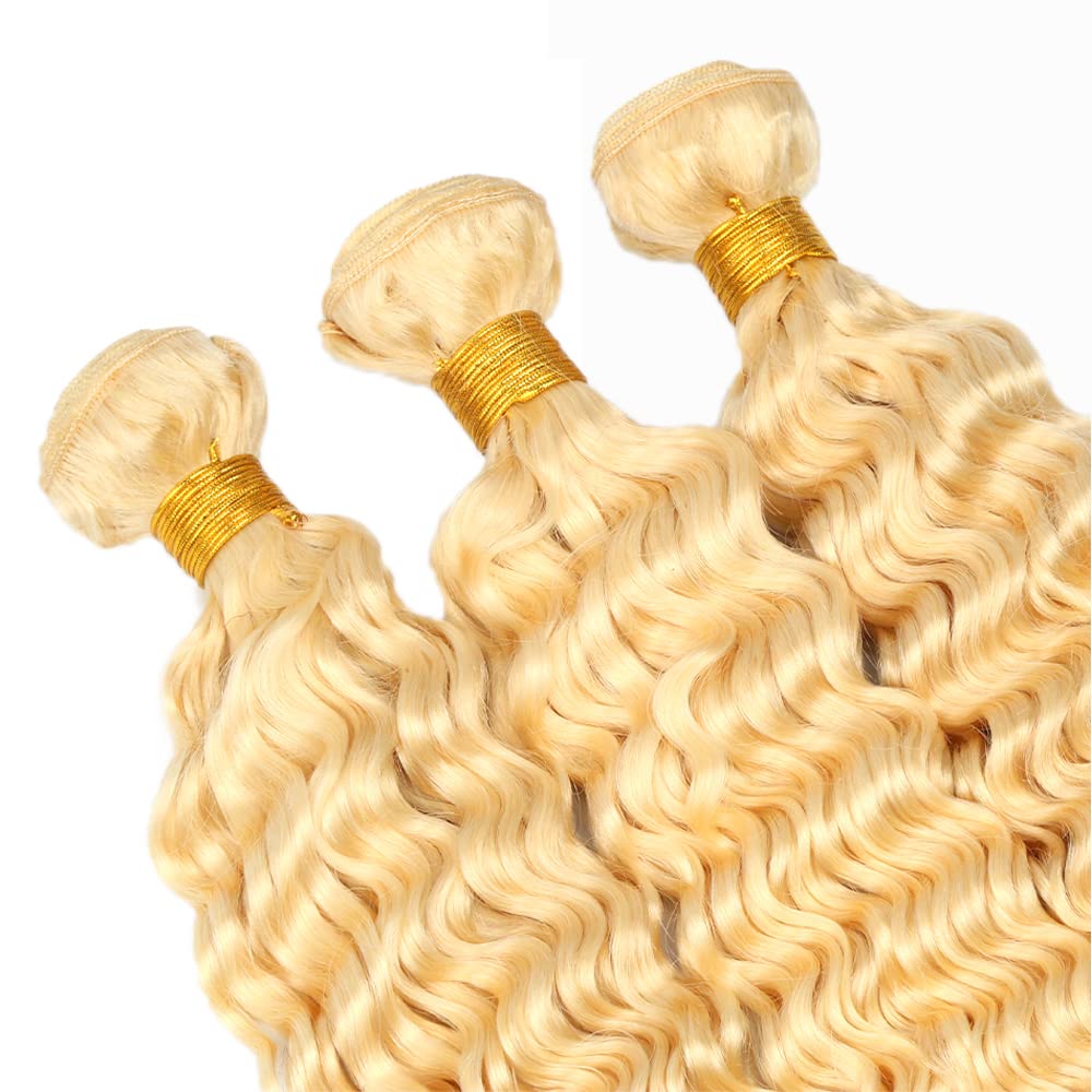 613 Blonde Bundles Human Hair #613 Bundle 16 18 20 Inch Unprocessed Virgin Soft and Silky Blonde Bundle Hair Extensions 300g
