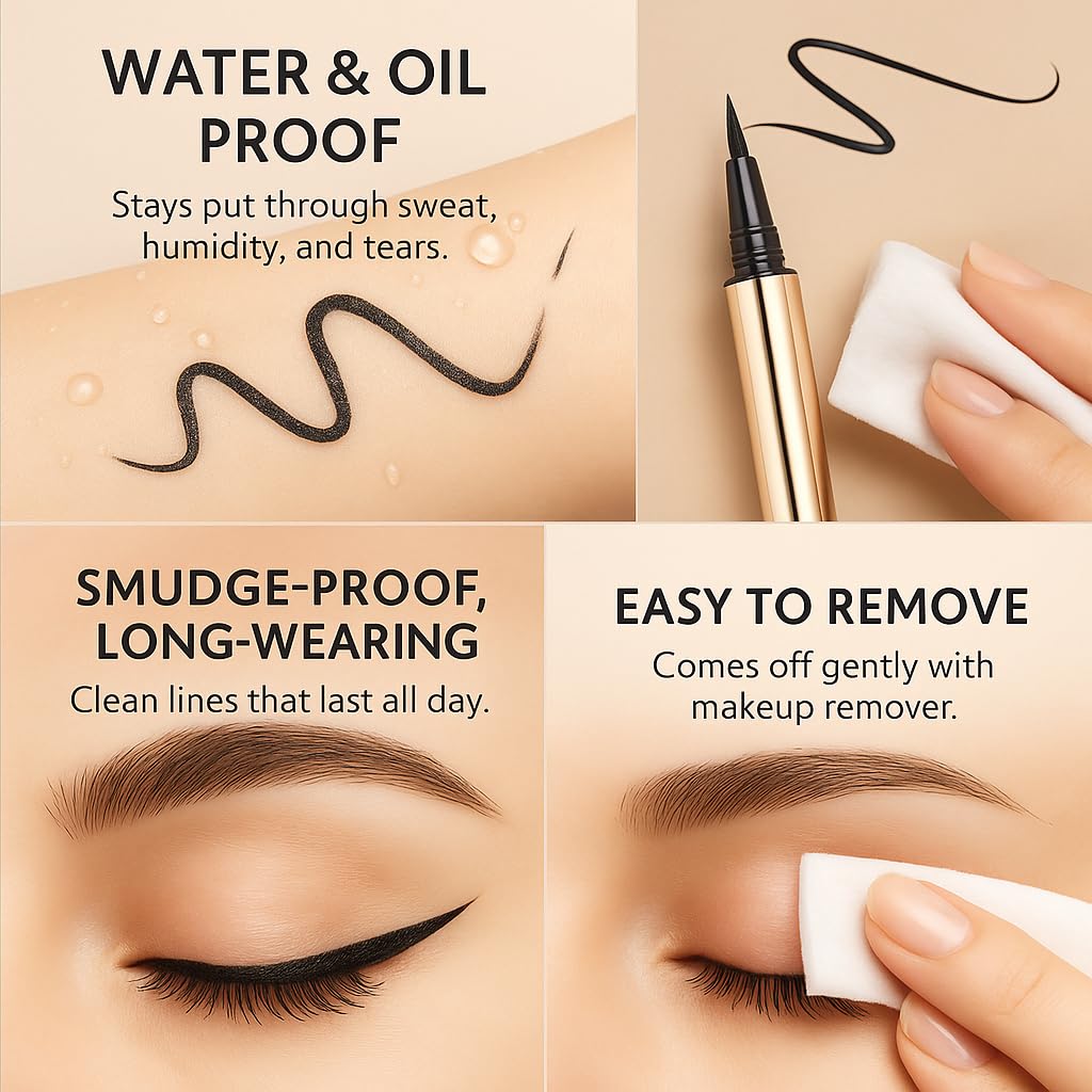 Haven Nest Vegan Waterproof Liquid Eyeliner Pen – Black, Smudge-Proof, Long-Lasting, Precise Tip, Easy Application, All-Day Wear
