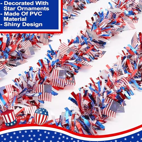 33-Foot Patriotic Tinsel Garland for 4th of July Decor