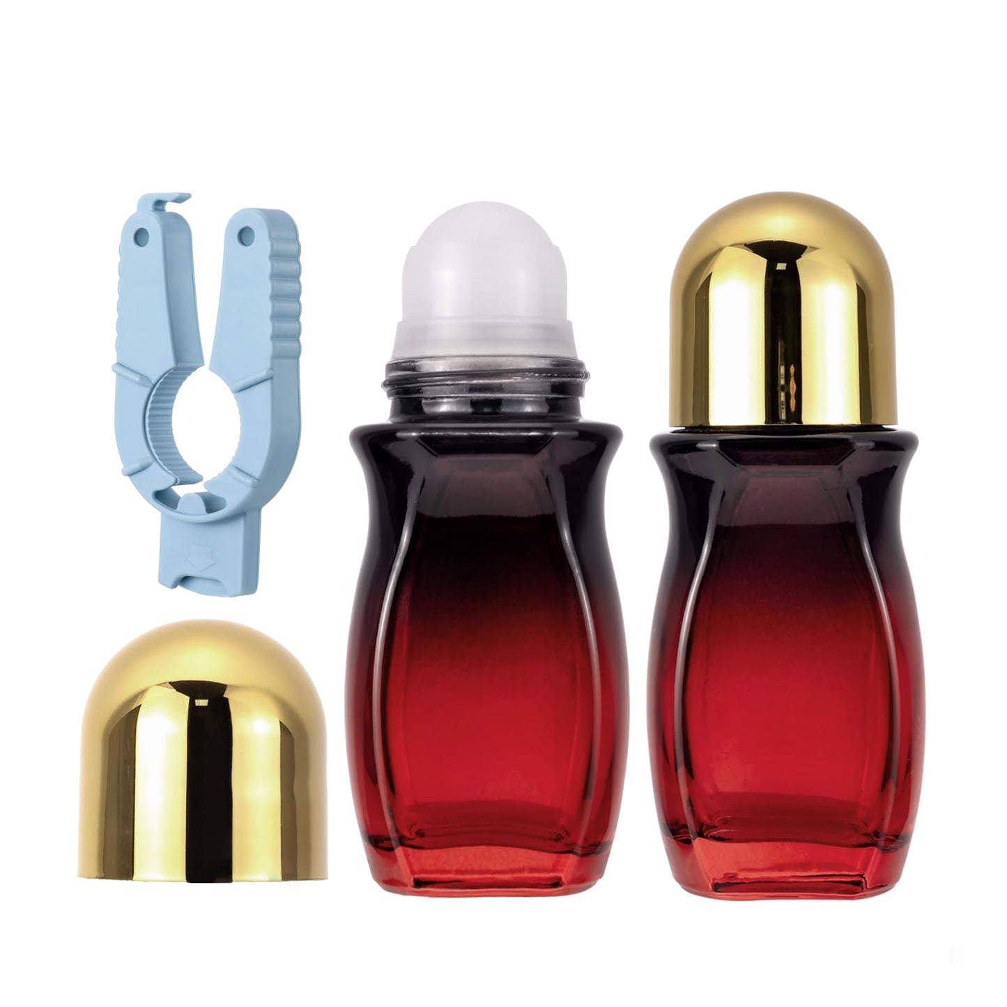 Kesell 2Pcs Glass Roller Bottles 50ml Gradient Red, Gold Lid