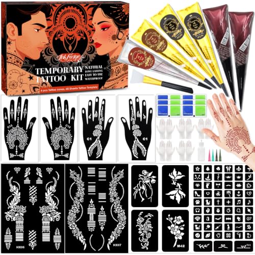 InkForge Temporary Tattoo Kit - 6 Colors, 65 Stencils & Tools