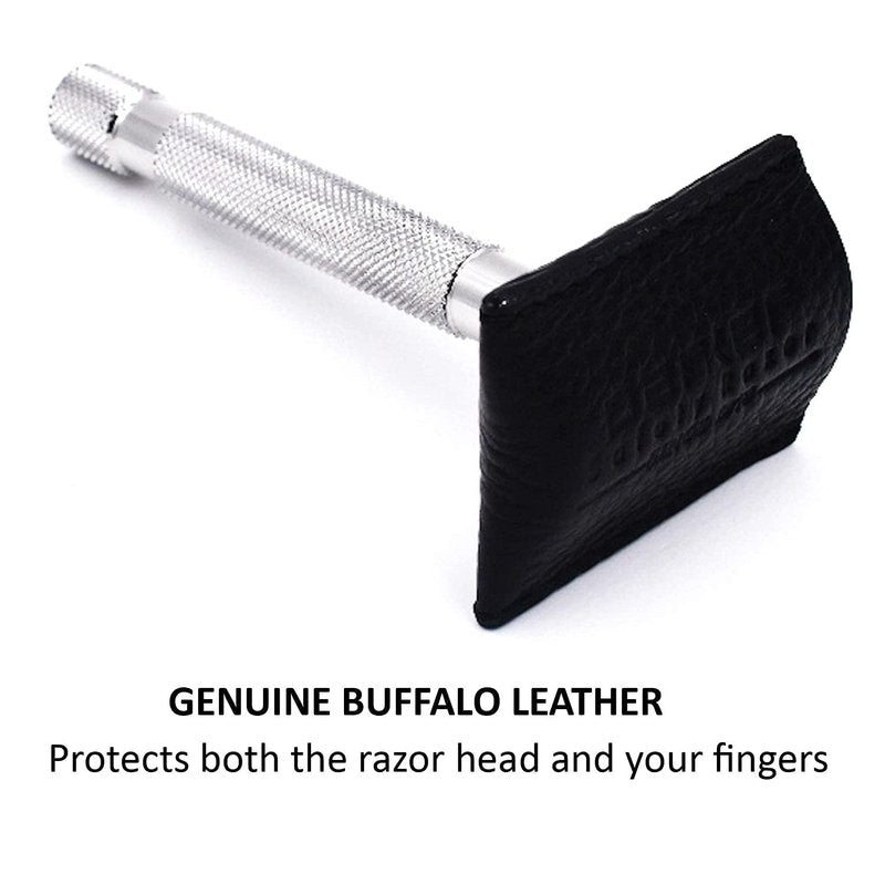 Parker Genuine Leather Safety Razor Travel Sheath – Saddle‑Brown Buffalo Leather, Hand‑Stitched Protection Sleeve for DE/Butterfly/3‑Piece Razors