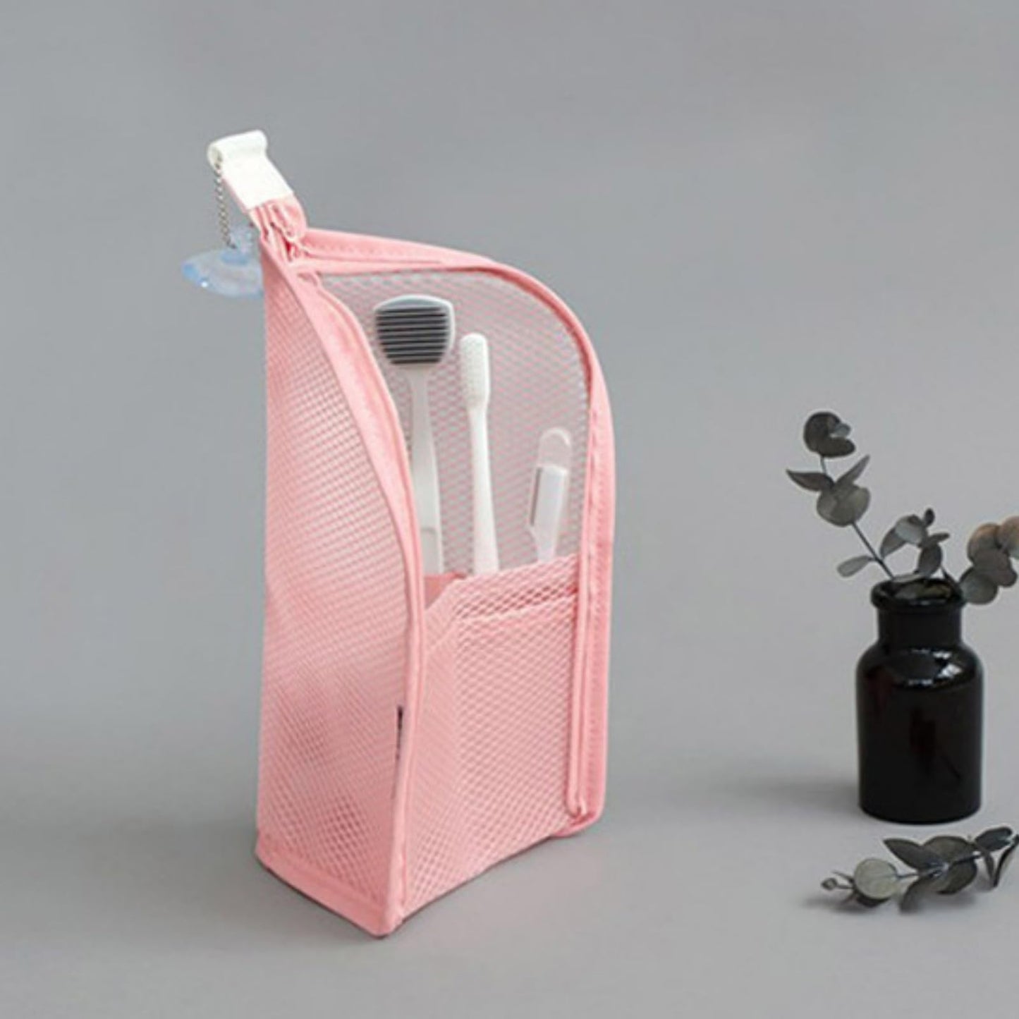 LUOBEIYAOHL Standing Toiletry Bag Stand up Makeup Brush Holder for Travel, Pink, Cosmetic Case