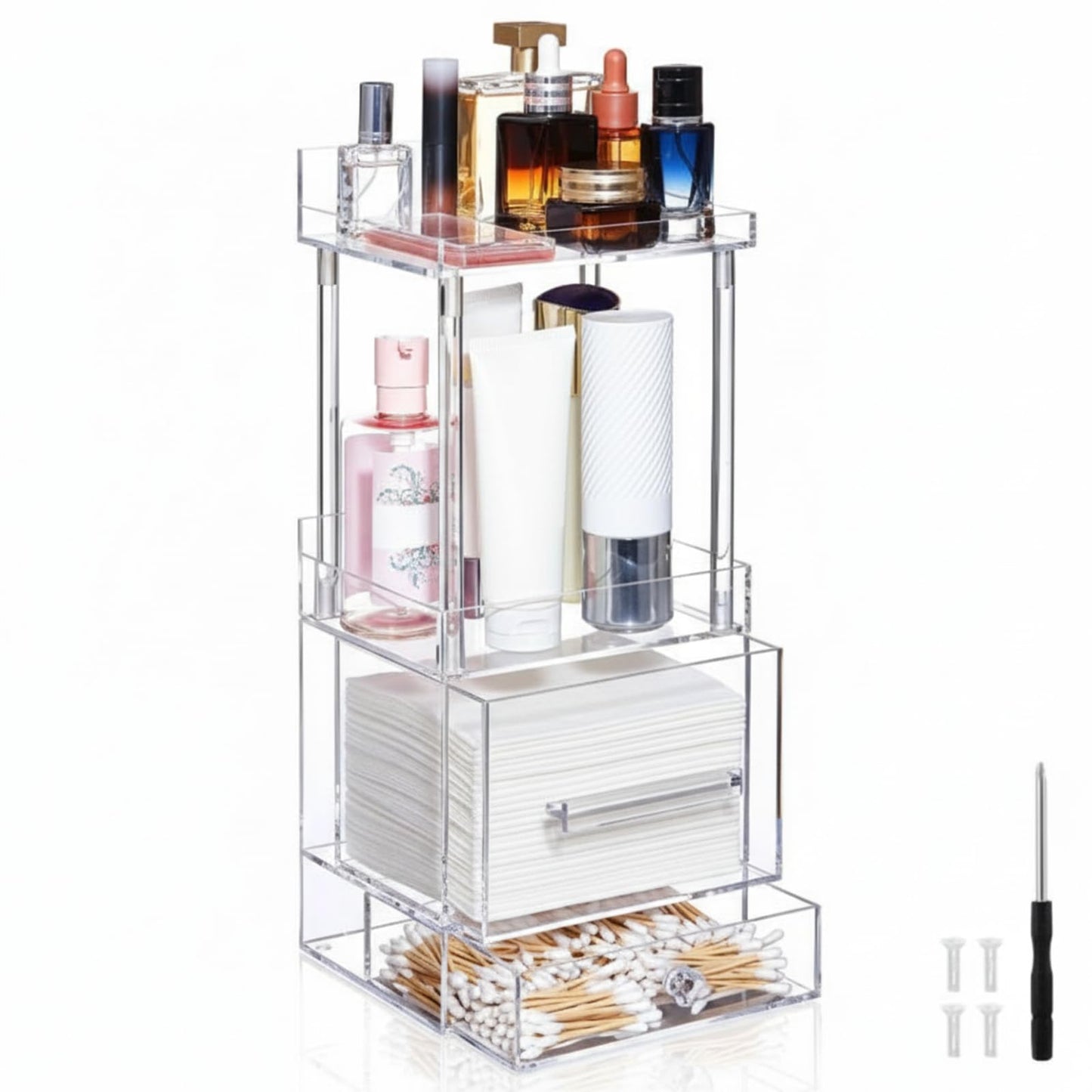 Qinyoung Four Layers Disposable Facial Towels Storage Box Compatible with Clean Towel XL (Excluding Facial Towels) Acrylic Container Clear Face Towel Holder Makeup Box Organizer