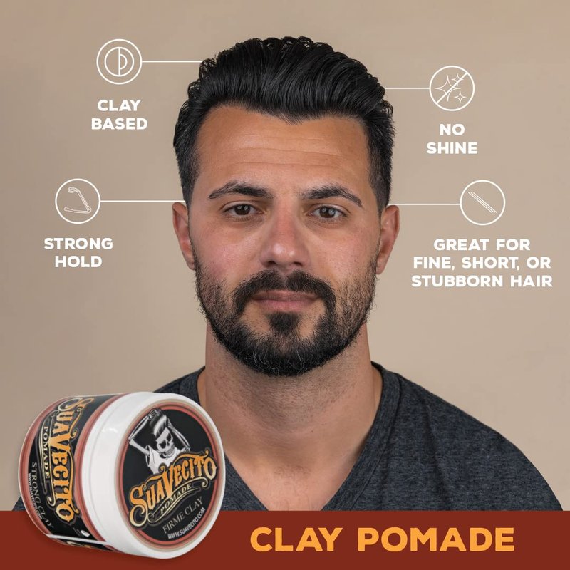 Suavecito Pomade Firme Clay for Men - Strong Hold, Low Shine Matte Finish - Professional Hair Styling Clay for Added Volume and Definition - 5 oz