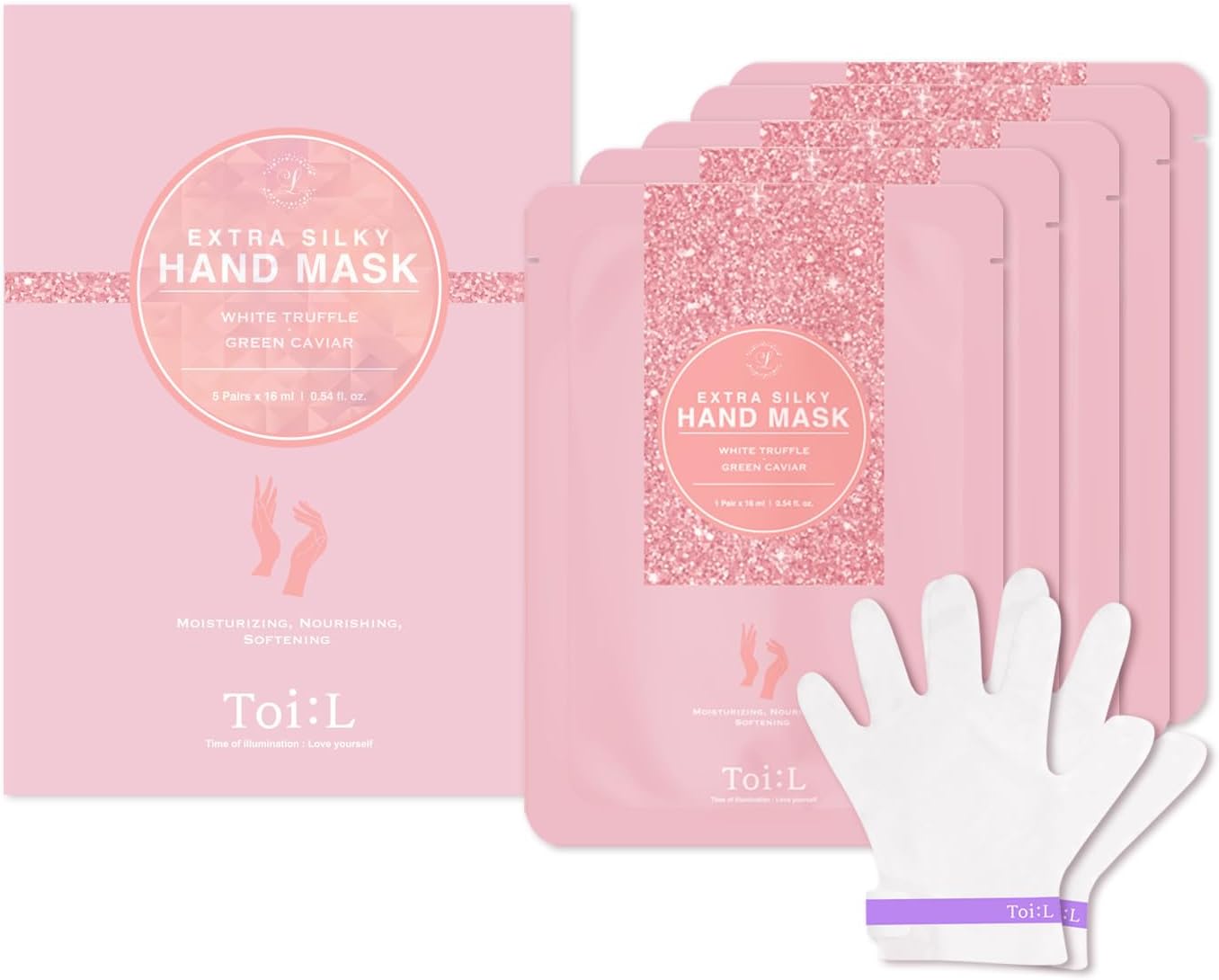 Moisturizing Hand Mask Gloves - Extra Silky Repair Treatment with White Truffle, Green Caviar & Peptides | 5 Pairs for Dry, Cracked Skin