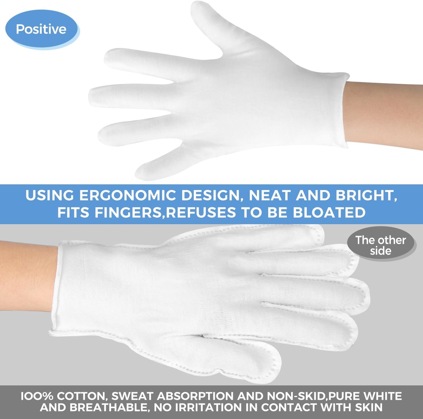 Cotton Moisturizing Gloves for Dry Hands | Soft Eczema Treatment | Stretchable White for Men & Women
