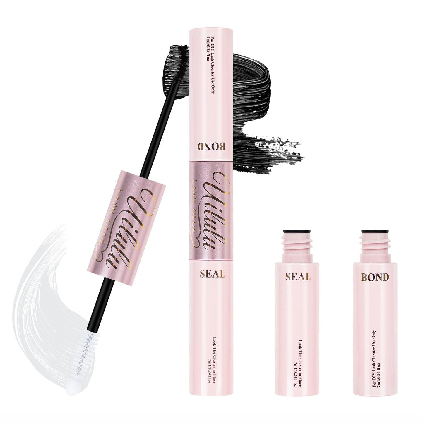 Uilulu Lash Clusters Glue - Waterproof 2-in-1 Black Adhesive for Strong Hold | 7ml + 7ml