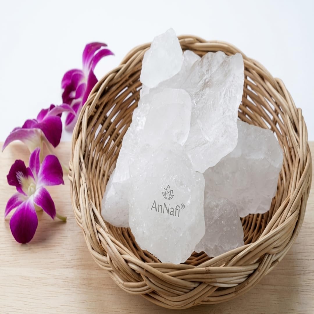 AnNafi® Natural Alum Stone Block | White Alum Crystal Rock | Phitkari Stone | Piedra de Alumbre | Tawas Mineral Crystal Chunks | Traditional Grooming & Household Mineral Stone 1000 Grams (35 OZ)