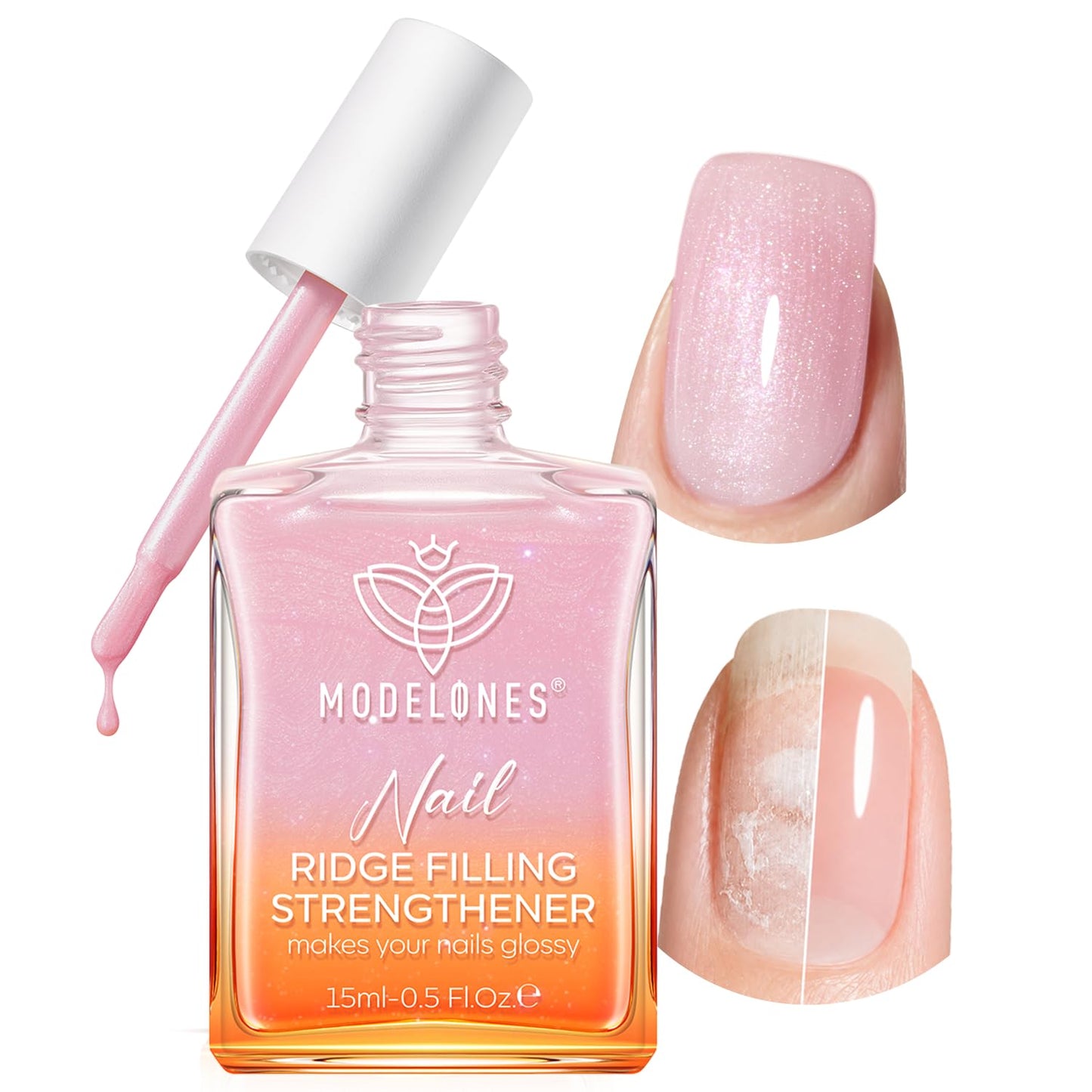 Nail Strengthener - Glitter Pink Nail Polish for Damaged Nails | 15ml Hardener & Growth Formula