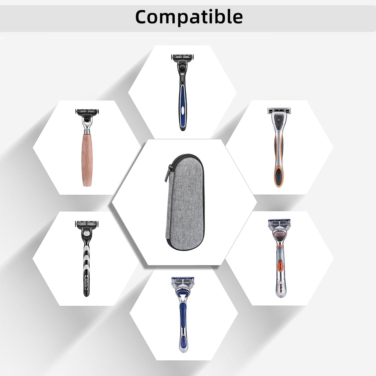SyuCeia Gillette Razor Travel Case - Hard EVA Protective Holder for Men's Razors, Compact & Durable Design, Fits Fusion 5 & More (Grey)